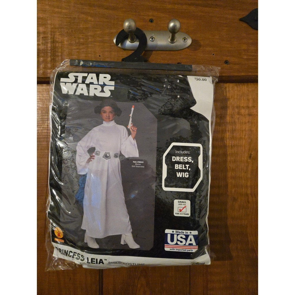 STAR WARS  Princess Leia Child Costume Small 4-6 Rubies White Dress Belt Wig NEW